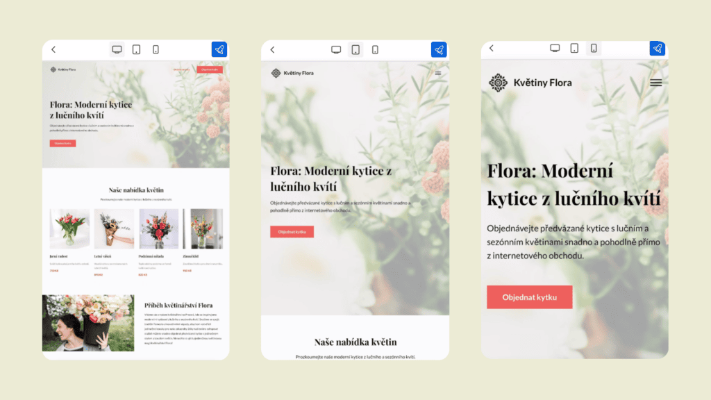 Ukázka toho, jak vypadá responzivní web na různých zařízeních - na počítači, tabletu a mobilu.